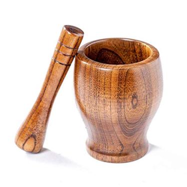 Imagem de WUHUQN Conjunto de pilão de almofariz, pilão e almofariz, madeira natural, almofariz de especiarias feito de copo de moagem de madeira, triturador de especiarias, almofariz de especiarias