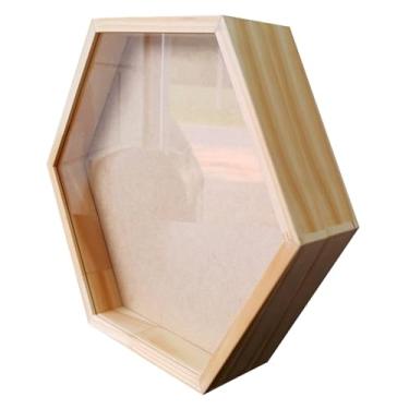 Imagem de KIAGA, Moldura Caixa Alta Hexagonal com Vidro para Quadros Quilling e Scrapbook - 1,5x6,5 Cor:PINUS NATURAL;Tamanho:30x34,5 CM