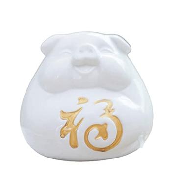 Imagem de HYMCX Caixa de dinheiro para presente de cerâmica cofrinho fofo porco fofo porco dourado pote de dinheiro com rolha de borracha branco preto vermelho cofrinho para crianças (mini) caixa de poupança de