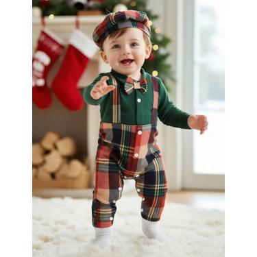Imagem de Roupas de Natal para bebês macacão de manga comprida e chapéu fofo de peça única, Verde, 3-6 Meses