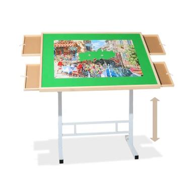 Imagem de Fanwer Mesa de quebra-cabeça com gavetas de 1500 peças, guia de quebra-cabeça com pernas ângulo e altura ajustáveis, mesas de quebra-cabeça inclinadas para adultos com capa Plsatic, presente para o