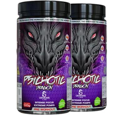 Imagem de Kit 2x Pre Treino Psichotic Dragon Maça Verde 500g Demons-Unissex