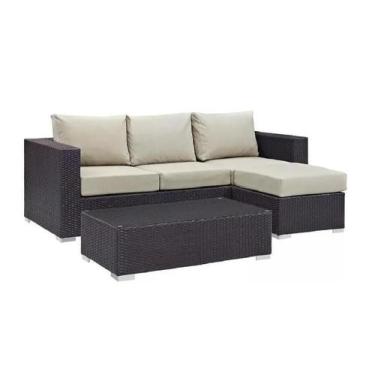 Imagem de Sofá Com Puff Em Fibra Sintética Com Mesa De Centro - Sarah Móveis