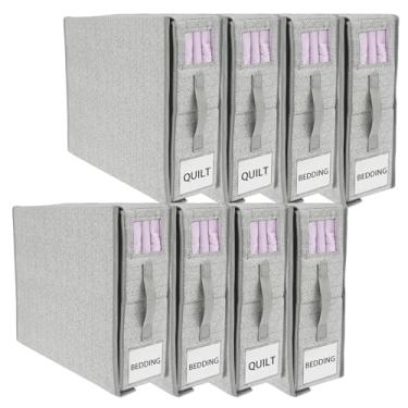 Imagem de TKSDWBLTY Organizador de lençóis de cama dobrável com janela e etiqueta, organizador de cama portátil com alça para economizar espaço, armazenamento de cama para armário e quarto