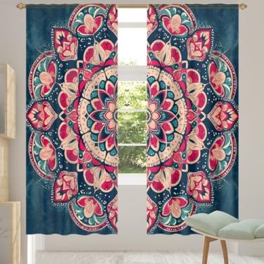 Imagem de 2 conjuntos de painéis étnicos damasco vermelho cortinas transparentes arejadas com filtro leve painéis de cortina leve cortina de porta janela para sala de estar, quarto, jantar, 192 cm de