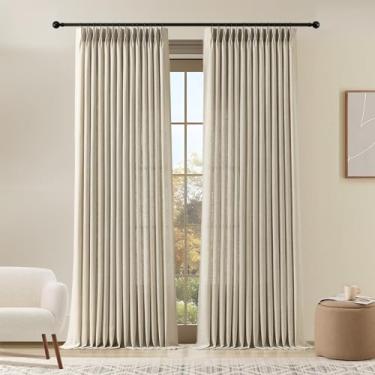 Imagem de Cortinas de linho plissadas com 246 cm de comprimento para sala de estar, cortinas plissadas com filtragem de luz acastanhada texturizada grossa do chão ao teto cortina de janela semitransparente com