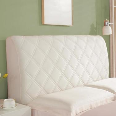 Imagem de Capa para cabeceira de cama, capa de cama acolchoada de algodão luxuoso, capa protetora à prova de poeira, envoltório total de 360°, design antiderrapante para casal Queen Cal King Size arroz branco||