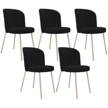 Imagem de Kit 05 Cadeiras para Sala de Jantar Cozinha Estofada Gavi Arena L02 Suede Preto - Lyam Decor