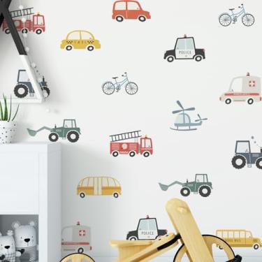 Imagem de astrkiz 24 peças de decalques de parede de carros retrô destacados e colados, decalques de carros em aquarela para quarto de meninos, veículo de transporte