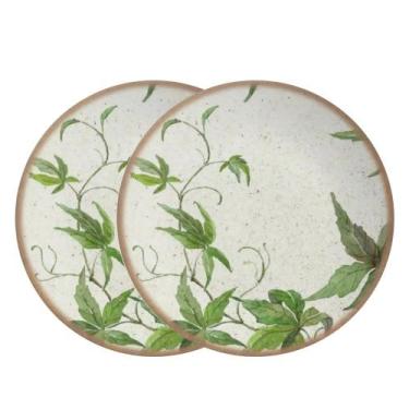 Imagem de Jogo 2 Pratos de Sobremesa de Cerâmica Off White Coup Tropical Leaves 