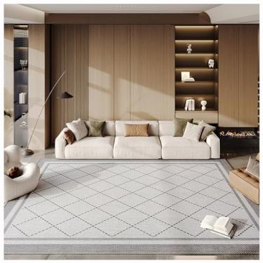 Imagem de SPXMQSS Tapetes laváveis à máquina, tapete antiderrapante de pelo baixo para sala de estar, resistente ao desgaste e fácil de cuidar, para quarto, sala de jantar, escritório, cinza bege