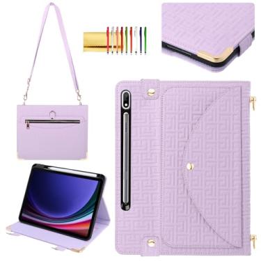 Imagem de Capa de mão para Samsung Galaxy Tab S8+/S7+/S7 FE [suporte de caneta embutido], suporte fólio de couro PU texturizado padrão exclusivo Techcircle [4 compartimentos para cartão + 2 bolsos] Capa