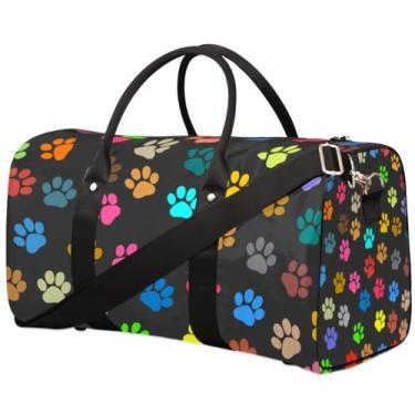 Imagem de Bolsa de ginástica impermeável dobrável de mão para fim de semana bolsa de treinamento noturna bolsas esportivas para mulheres e homens, Colorful Dog Paw