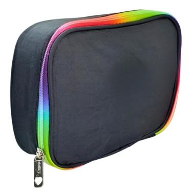 Imagem de Estojos com compartimentos，Estojo Escolar Organizador Porta Lápis Box Grande Com Elásticos e Fechamento Zíper Degrade(Preto degradê)