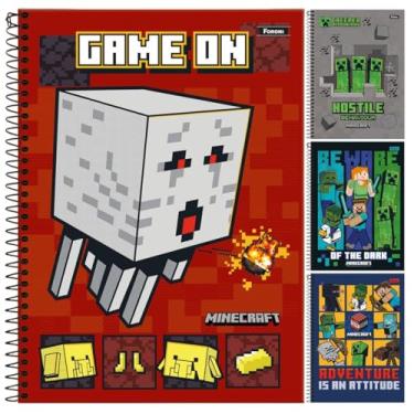 Imagem de Kit C/ 4 Caderno Minecraft FORONI Universitário ESPIRAL - 80 Folhas