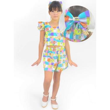 Imagem de Conjunto Infantil Inspirado Livros para Colorir Verde Neon - Blusa e S