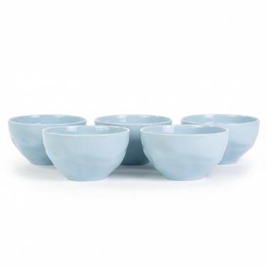 Imagem de Kit 6 Bowl Tigela Porcelana Azul Relevo Orgânico 360 ml