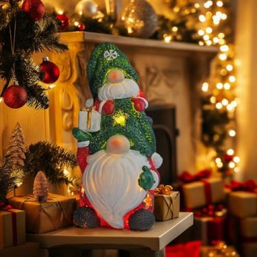 Imagem de LIFFY Decorações de gnomo de Natal iluminadas Tomte Gnomo, decoração de Natal, decoração de mesa de resina pintada à mão de 25,4 cm para quarto, cornija, varanda, decoração de Natal, decoração de