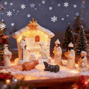 Imagem de Poorbone Conjunto de presépio de Natal, conjunto de presépio de 10 peças, decoração de Natal interna, presépio de resina para enfeite de mesa interno