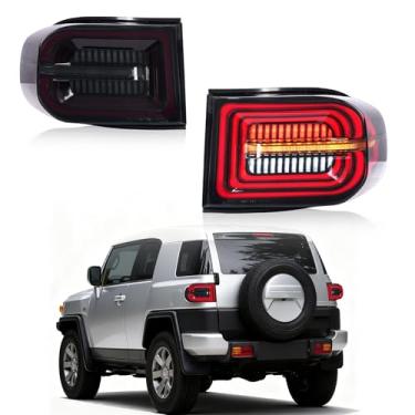 Imagem de Archaic Luzes traseiras compatíveis com 2007-2014 para Toyota FJ Cruiser, w sequencial, anel túnel DRL com animação 3D, par (manchado)
