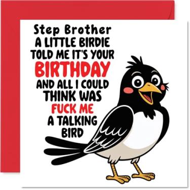 Imagem de Stuff4 Cartão de aniversário Step Brother - Pássaro falante - Cartão de feliz aniversário para meio-irmão da irmã irmã, cartões comemorativos de aniversário de pássaro falante de 14 cm