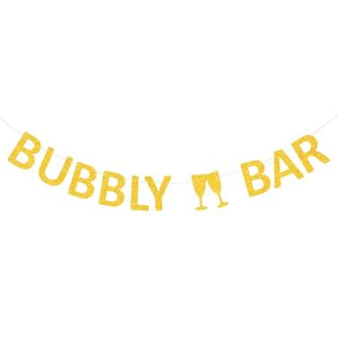 Imagem de Faixa Bubbly Bar pré-amarrada de despedida de solteira Mimosa Bar Bunting para champanhe bebidas festa chá de panela decorações de despedida de solteira (ouro)
