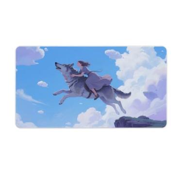 Imagem de HouLaiZhe Tapete de mouse grande anime menina e lobo cruz para jogos base de borracha antiderrapante tapete de mesa laptop acessórios de computador suprimentos bloco de escrita para escritório casa 40