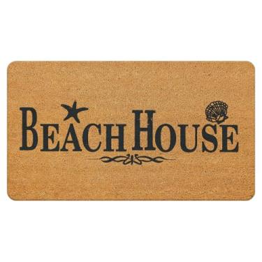 Imagem de Likjad Tapete de porta de praia, tapete de casa de praia azul retrô para banheiro, casa, entrada interna, tapete de boas-vindas náutico costeiro para entrada de varanda, 43 x 76 cm