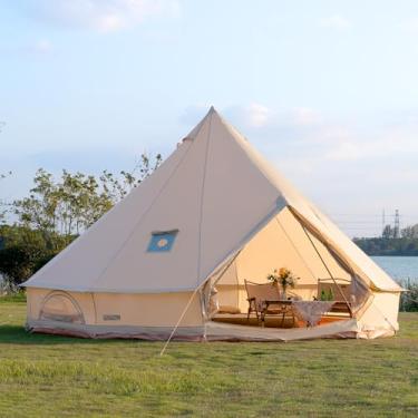 Imagem de Barraca Oxford Bell para acampamento familiar - espaçosa yurt de 5 m com tomada de fogão, grandes barracas de glamping para 4-7 pessoas, abrigo de lona Oxford para 4 estações (5 m (bege))