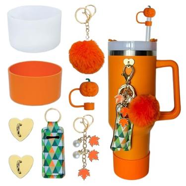 Imagem de Acessórios para Stanley Cup 1,134 g, 2 botas de silicone para Stanley Tumbler, 1 cobertura de palha, 2 ganchos de pingentes, 1 bolsa de suporte de batom, 1 bola pompom, 1 pingente de chaveiro fofo
