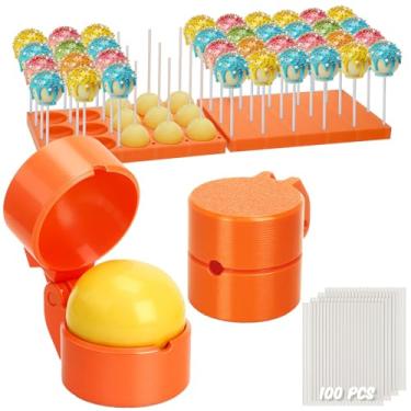 Imagem de Yiyiring Conjunto de 2 unidades de prensas redondas para bolo, bandeja com suporte de exibição e 100 palitos, cortador e empurrador de bolo circular, acessórios de ferramentas de panificação para