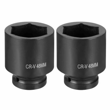 Imagem de HARFINGTON 2 soquetes de impacto de 6 pontos 2,5 cm soquete métrico de 48 mm CR-V soquete sextavado de eixo de aço para reparo de porcas de eixo de máquina, preto