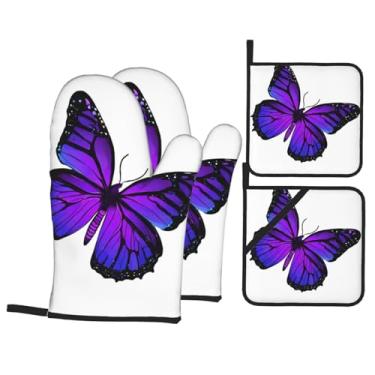 Imagem de Butterflies - Conjunto de luvas de cozinha estampadas com suportes de tampa, luvas de forno resistentes ao calor para manusear panelas quentes, grelhar, churrascos, kit de 4 peças.