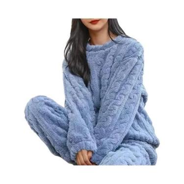 Imagem de Conjunto De Pijamas De Inverno Feminino Em Veludo Coral Quente, Roupa 