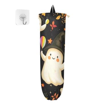 Imagem de xigua Suporte de parede para saco plástico de fantasmas de desenho fofo com cordão, pacote com 2, organizador de sacolas de compras reutilizáveis, decoração para bolsas, meias, roupas íntimas e