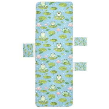Imagem de STAYTOP Lotus Pond Green Frog Capa de toalha para espreguiçadeira, capa macia para espreguiçadeira, capas de cadeira de praia com bolsos para jardim ao ar livre, pátio, pátio, banhos de sol, gramado