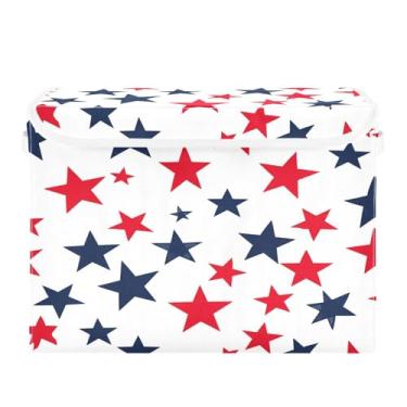 Imagem de CEBUGI Caixotes de armazenamento com tampas, caixa de armazenamento de tecido dobrável, organizadores de cubo de estrelas para prateleiras de armário de casa e quarto, 40 x 30 x 30 cm