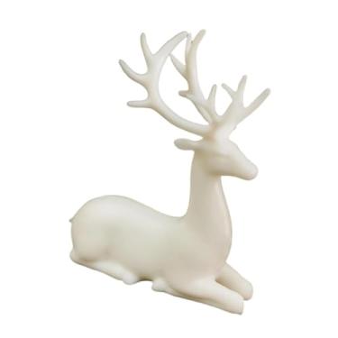 Imagem de predolo Estátua de Alce Artesanal Nórdica Moderna Escultura de Rena Escultura de Animal para Decoração de Sala de Jantar, Armário, Bar ou Estante, Sentado Branco
