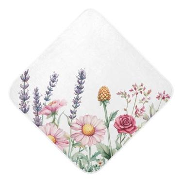 Imagem de STAYTOP Toalhas de bebê com capuz de musselina de flores silvestres em aquarela, toalha de banho super macia, toalhas de banho absorventes para bebês recém-nascidos unissex 76 x 76 cm