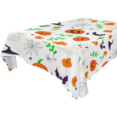 Imagem de Burbuja Toalha de mesa Boo Pumpkins, toalha de mesa retangular, anti-rugas, grossa para decoração de jantar, cozinha, festa, 137 x 183 cm