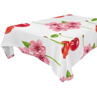 Imagem de Burbuja Toalha de mesa de flor de cerejeira, toalha de mesa quadrada anti-rugas grossa para decoração de jantar, cozinha, festa, 137 x 137 cm