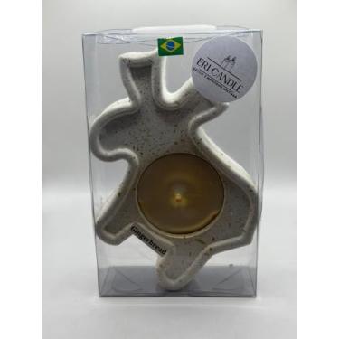 Imagem de Porta Velas Rechaud em Cimento com Vela Aromática Gengibre Eri Candle (Rena Natal Branco)