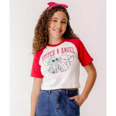 Imagem de Blusa Juvenil Cropped Angel E Stitch Disney Tam 10 a 1-07089, Off whit