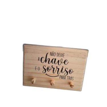 Imagem de Porta Chaves Alça Couro Madeira Pinus Porta Chaves Mdf Preto