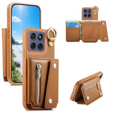 Imagem de Monwutong Capa carteira fina para Motorola Edge 60 Fusion, capa de couro PU com design de armazenamento com zíper com compartimentos para cartão de dinheiro e fivela de metal para celular Moto Edge 60