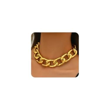 Imagem de Navirix Colar de acrílico grosso dourado para mulheres, colar simples de elos de corrente cubana, joia moderna exagerada para o dia a dia, Large, Liga de aço, Sem Pedra Preciosa