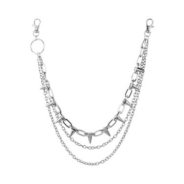 Imagem de Agriajun Cinto de corrente para carteira gótica para homens e mulheres, gótico punk rebite em camadas grossas correntes hip hop declaração emo acessórios de moda joias presente, Prata, 14