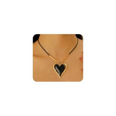 Imagem de Navirix Colar feminino de coração grande em ouro Y2k, corrente de couro exclusivo, grande, vermelho, com pingente de amor, acessórios de joias gargantilha exagerada, Large, Liga de aço, Sem Pedra