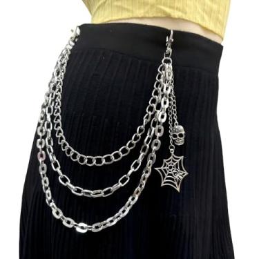 Imagem de SUMPIGGER Chaveiro para carteira para homens e mulheres, correntes de calças, correntes de bolso cruzado, calças punk, calças de ganga, correntes para motociclistas, corrente de caveira pesada, cinto