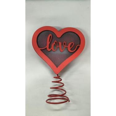 Imagem de Topo de árvore de coração de madeira com luz LED, decoração vermelha de Natal, exibição de mesa para festa, aniversário, presente de inauguração de casa